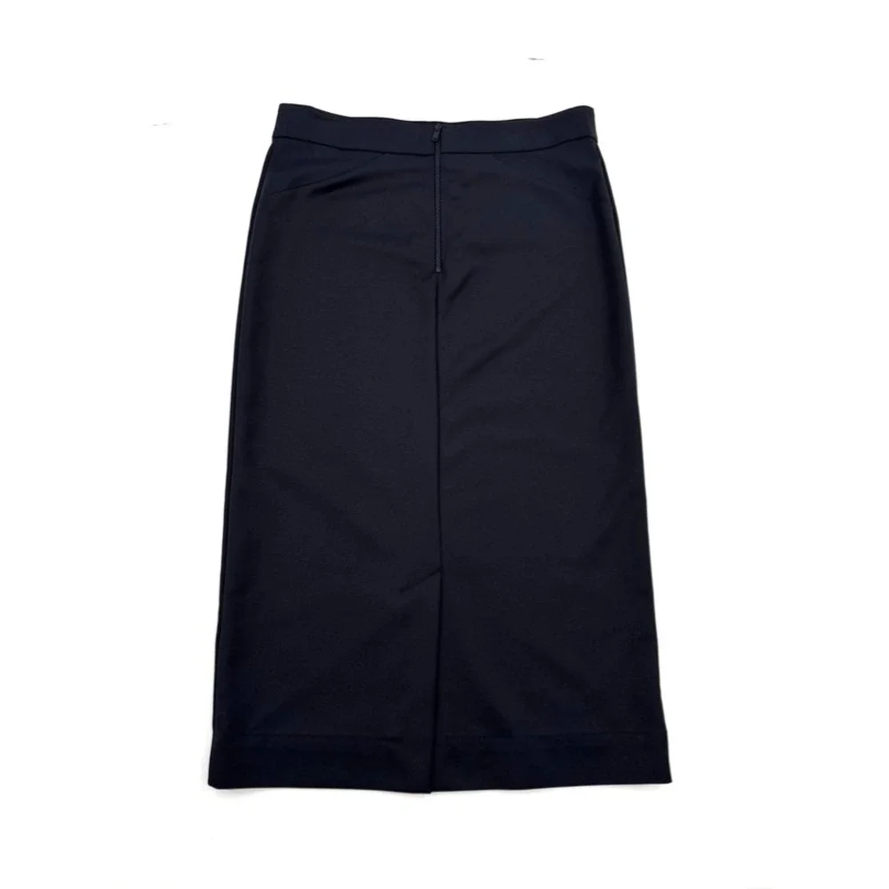 COS Pencil Skirt Navy Blue Midi Back Slit Stretch Cotton 10 Minimalist Quiet Lux
